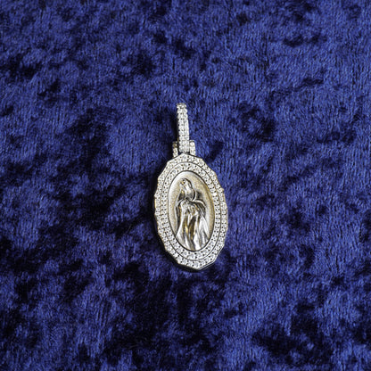 S925 "La Virgen de Guadalupe Medallion" VVS Moissanite With 22" Rope Chain
